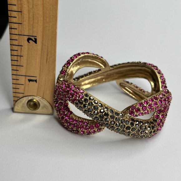 JESSICA SIMPSON INFINITI RHINESTONE WIDE CUFF GOLDTONE BRACELET PINK AND BLACK - Picture 3 of 7